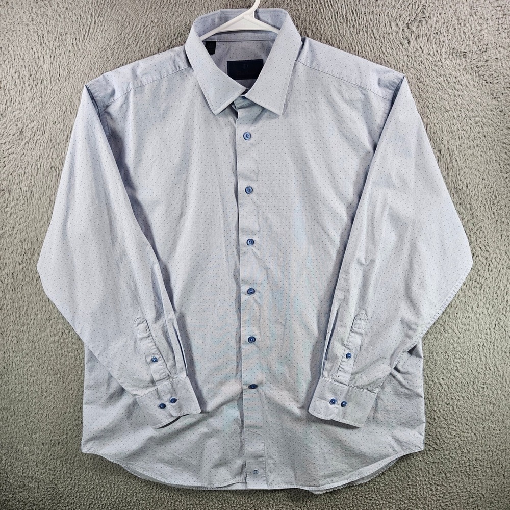 David Donahue Mens 17.5 34/35 Dress Shirt Light Blue Micro Dot Cotton